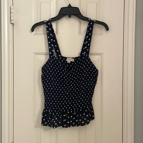 LOFT Navy Dotted Smocked Peplum Cami - Picture 4 of 9